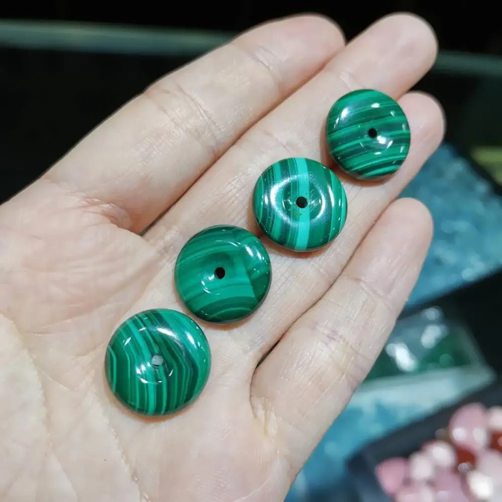 20mm Natural Malachite circle Donut Semi-Precious stone Amulet Lucky Coin Donut  for Pendant Necklace