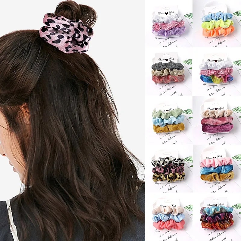 Novo hairbands laços de cabelo acessórios de seda artificial 5 pçs/set scrunchies conjunto branco cor sólida preto branco rosa feminino scrunchies