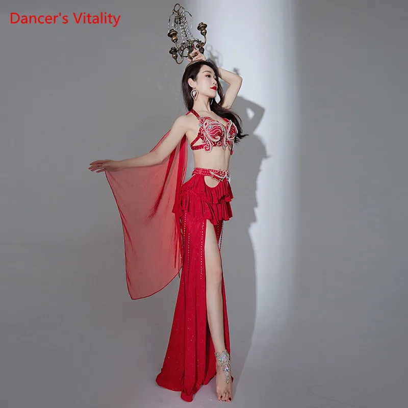 Belly Dance Bra Or Skirt Diamond-Studded Top Tassel Drill Split Long Skirt Performance Clothes Woman Oriental Dancing Clothing