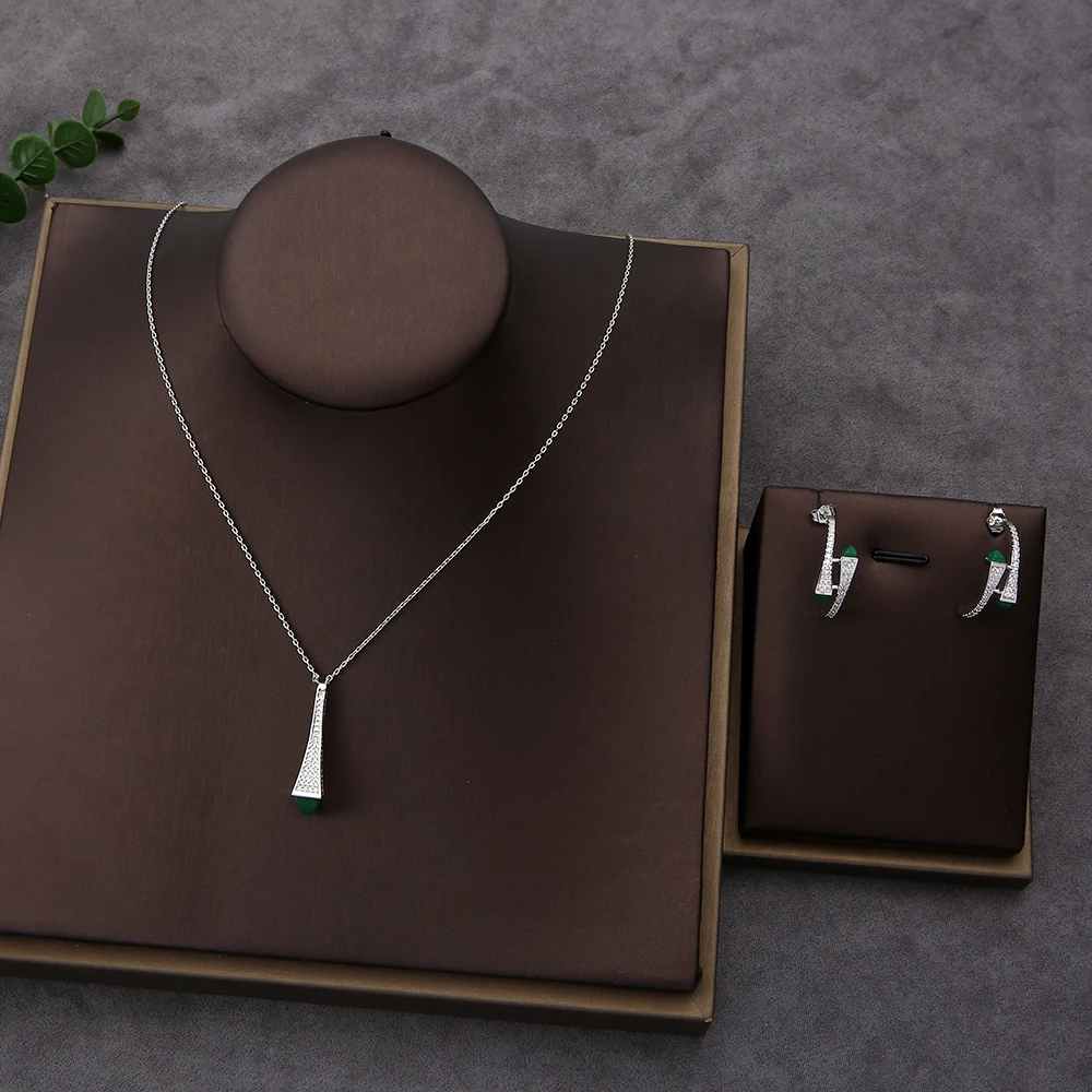 NEW Famous Brand 2pcs Waterdrop Jewelry Sets For Women Wedding Party Cubic Zircon High end Craft Dubai Bridal Jewelry Set HXS001
