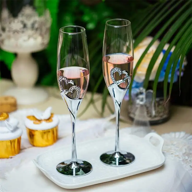 

2pcs/set Gold Crystal Champagne Glass Wedding Toasting Flutes Drink Cup Party Marriage Wine Decoration Cups For Parties Gift