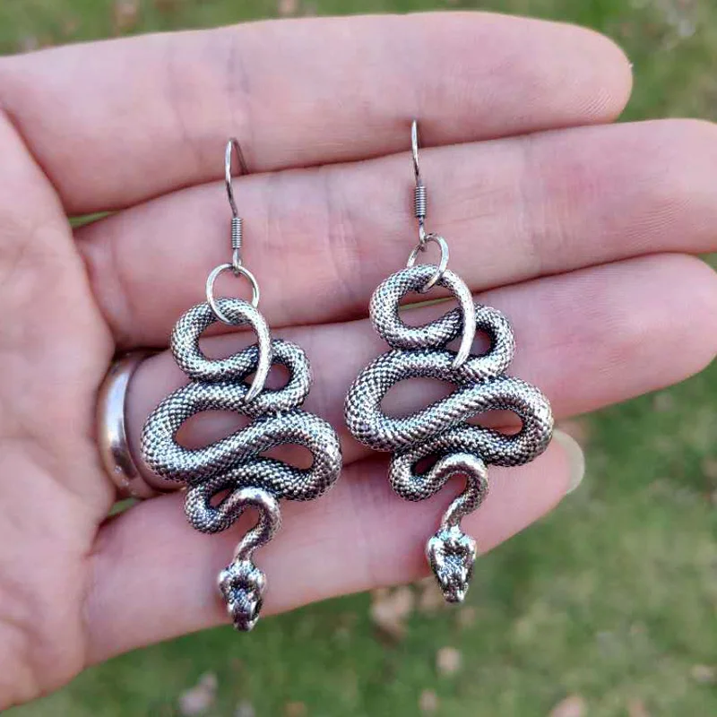 Vintage Psychedelic Snake Dangle Earrings Serpent Earrings Pagan Gothic Amulet Witch Jewelry