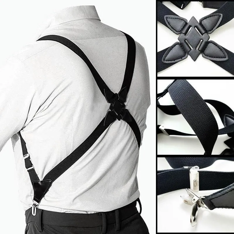 Suspender Pria Kawat Gigi Dapat Disesuaikan X Bentuk Suspender Clip-On Sabuk Tali Elastis Dewasa Suspender Aksesori Pakaian