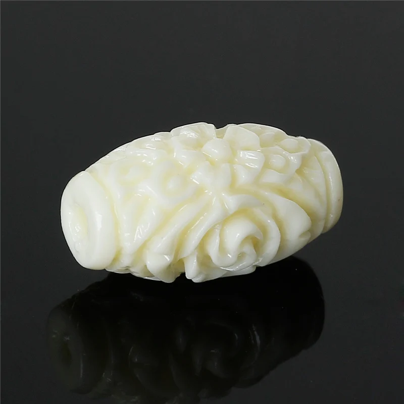 20 PCs Doreen Box Created Coral Spacer Beads Barrel  Cream Color Flower Carved  Bead For DIY Jewelry Making 16mm x 9mm,Hole:2mm