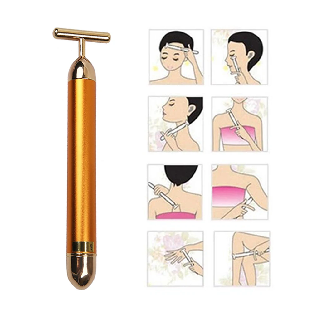 24k Energy Beauty Bar Vibrating Facial Slimming Face Massage Roller Face Lifting Anti Aging Tighten Waterproof Beauty Stick