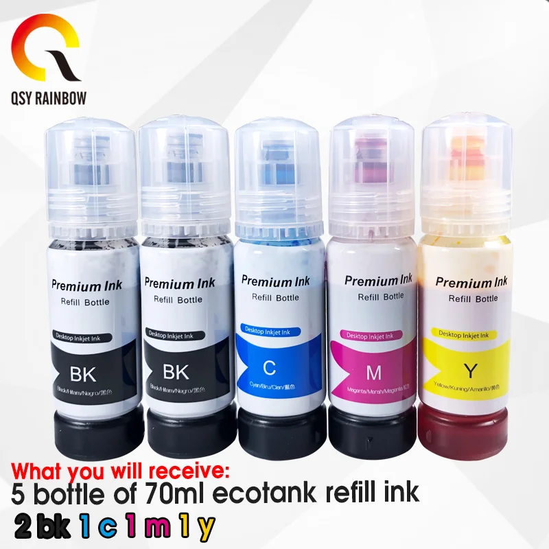 QSYRAINBOW 504 544 Printer Ink For Epson/epson 004 002 L3118 L4168 L4158 L3158 Printer L3119 Dye Ink Refill Ink For Ecotank