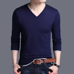 Men Sweater Fashion V Neck Knitted Pullovers Slim Fit Spring Autumn Korean Mens Clothes Daily White Black Sweater Men Pullovers