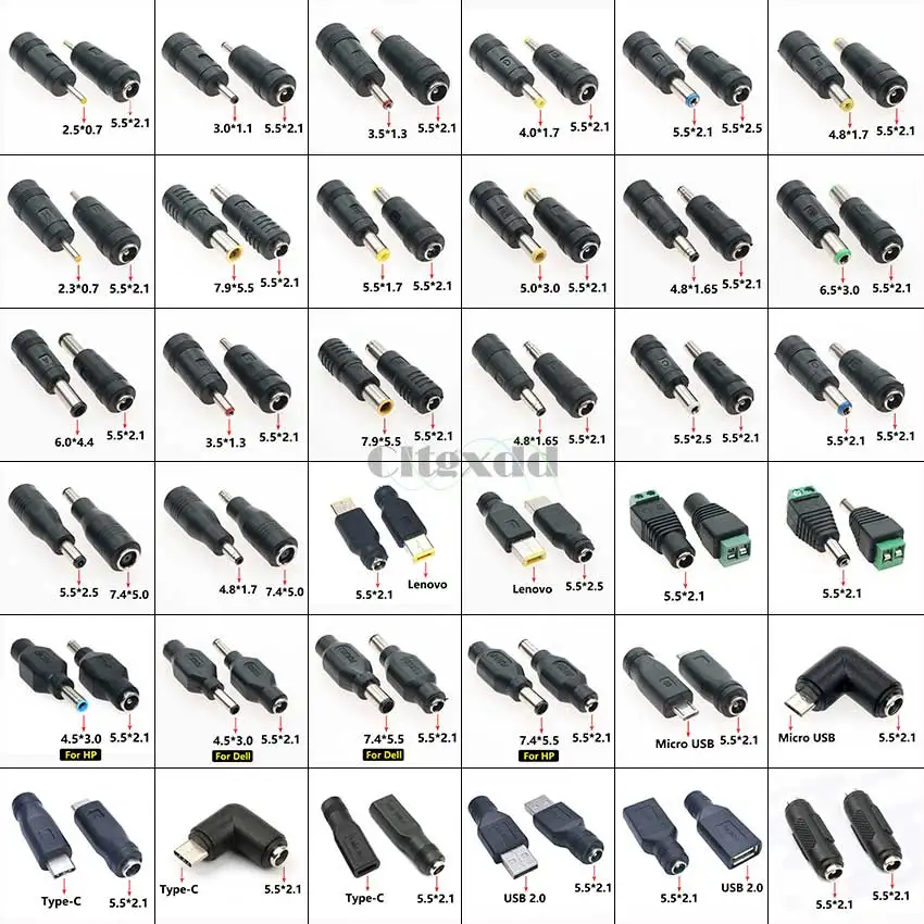 1PCS Common DC Power 2.5*0.7 4.0X1.7 4.8*1.7 5.0*3.0 5.5*2.5 Male to 5.5*2.1 Female Plug Converter Laptop Adapter Connector