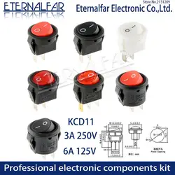 KCD11 3A 250V AC 6A 125V AC SPDT ON-OFF Opening 15MM Full Round Red Black white 2 Feet 3 PIN 2 File Ship Type Small Round Switch