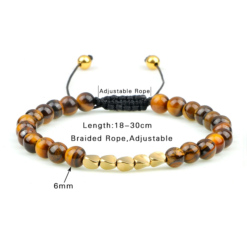 Irregular Copper Beads Braided Bracelet Natural 6mm Tiger Volcanic Lava Bangle For Women Men Handmade Ethnic Tibetan Jewelry