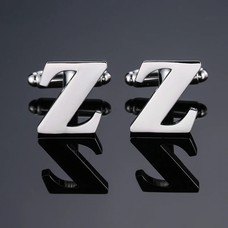 Men\'s Shirt Cufflinks High Quality A-Z 26 Letter Silvery Business For Gentlemen French Cuff Links Hand Engraving  Jewelry