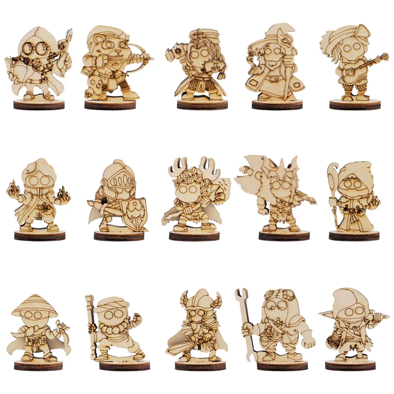 DND Fantasie Miniaturen 14 Nette Charakter Klassen Set 2,5 D Holz Laser Cut Figuren 28mm Skala