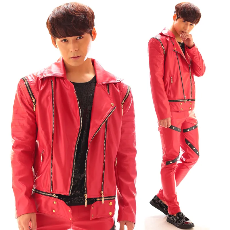 S-6XL!!! Nightclub male singer bar metal zipper motorcycle leather jacket punk jacket performance costumes.