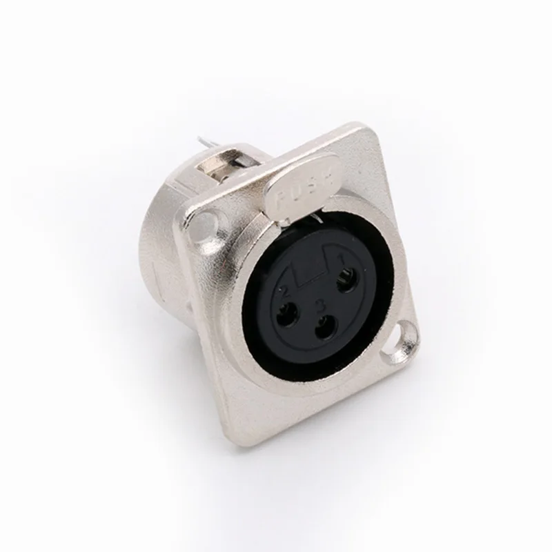 1pc 3Pins XLR connector, Female Jack Socket, Panel Mounted type, Chassis Square Shape, Metal housing