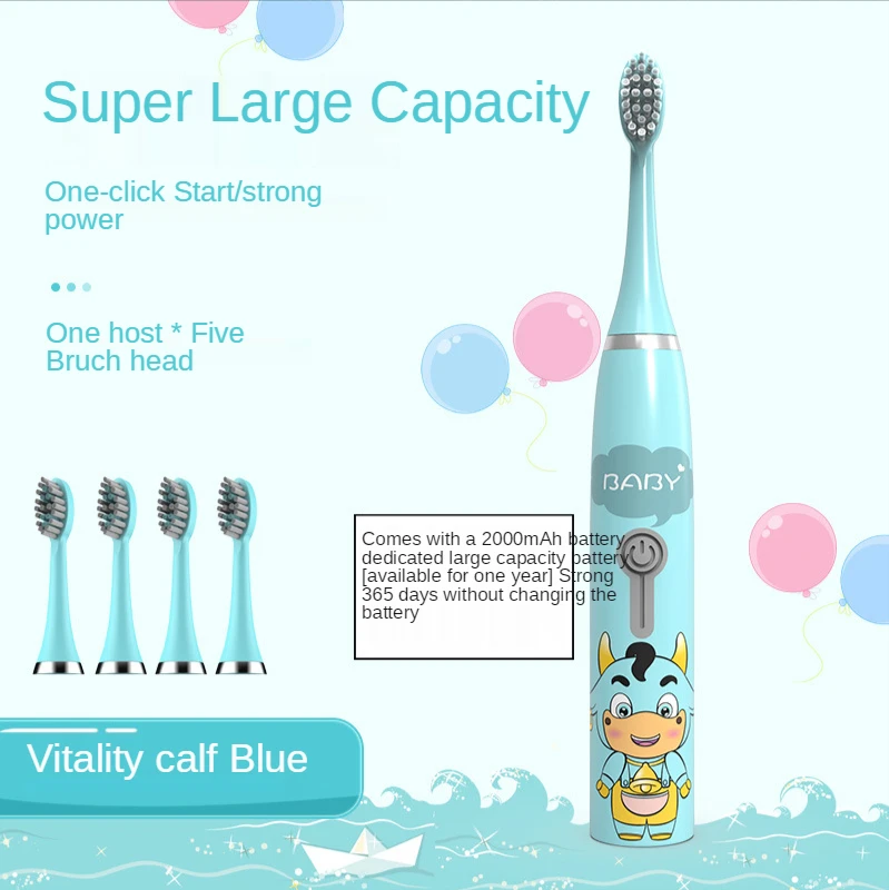 Free shipping 5 brush head cartoon electric toothbrush children non-rechargeable waterproof soft fur sonic electric toothbrush