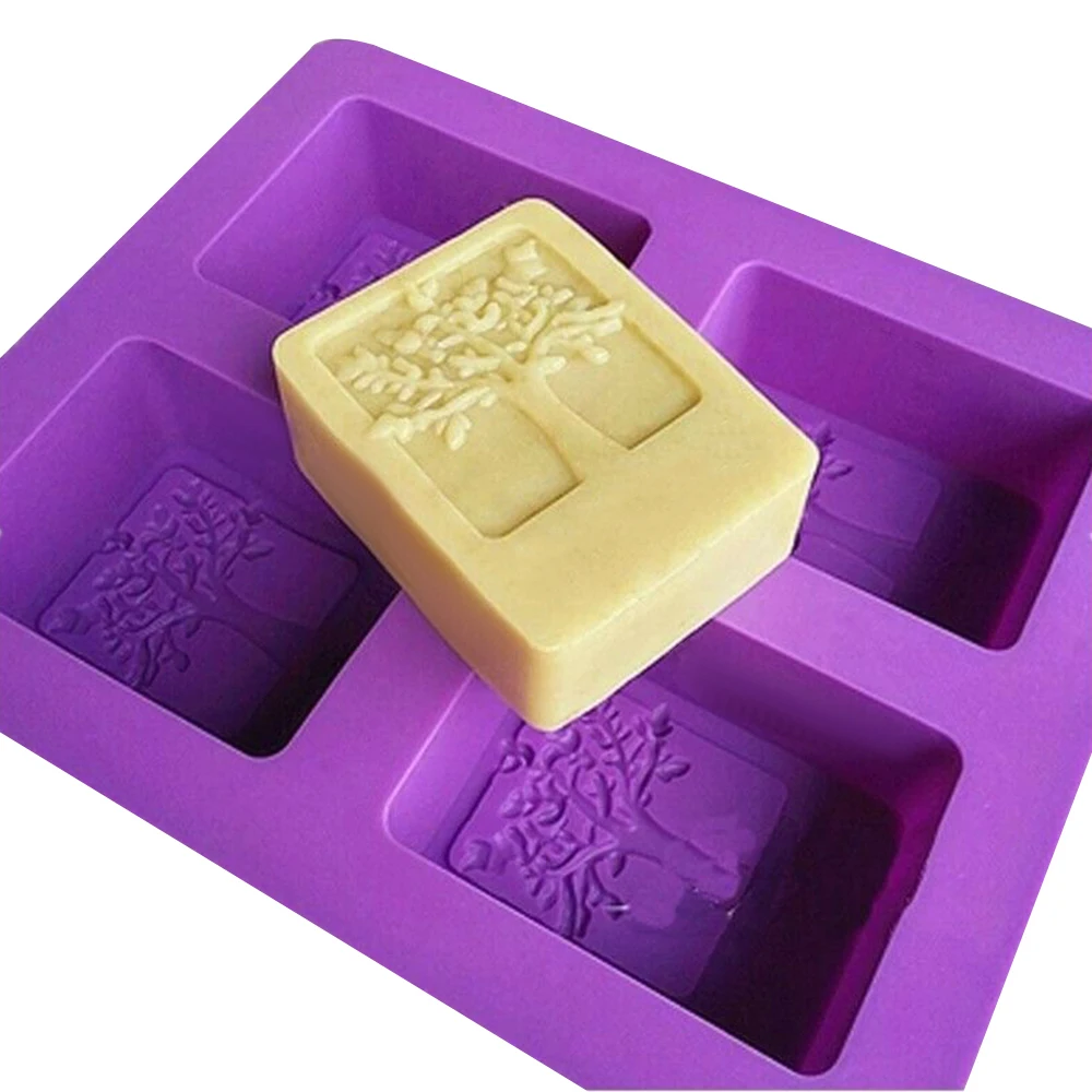 4 Cavities Rectangle Life Tree Silicone Soap Mold DIY Craft Art Cake Mold Handmade Silicone Molds for Soap Candle Mold