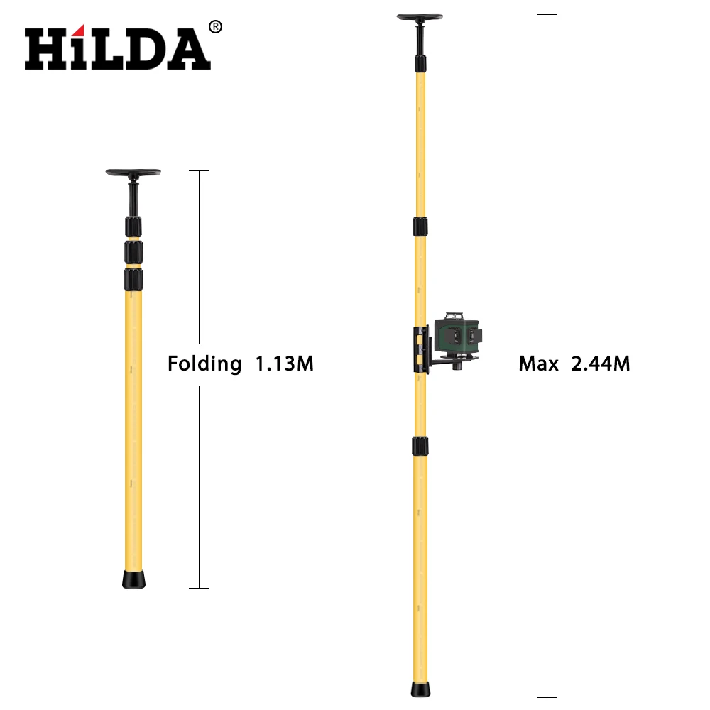 HILDA Laser Telescoping Pole Extend Laser Level Bracket With 1/4"and 5/8" Adapter For Mount Ceiling Leveling Rod 2.8M/4M