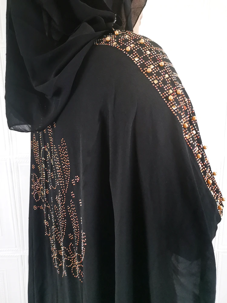 Muslim Black Abaya Dress Chiffon Abayas For Women Dubai Clothing 2021 African Fashion Embellished Dresses Hijab Femme Robe