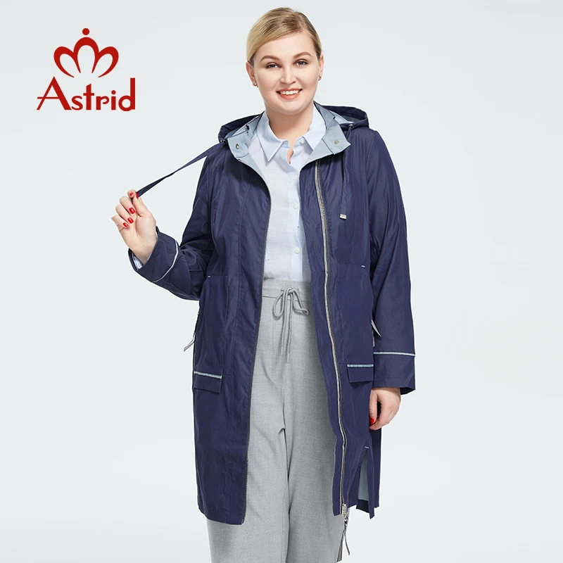 Astrid 2022 Women's Spring Autumn Trench Coat Women Jacket Oversize Zipper Outerwear Female Denim Blue Long Windbreaker AS-9012