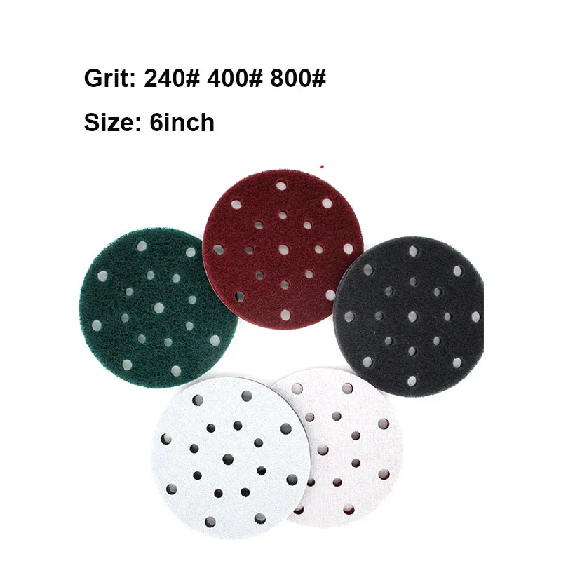 

6-дюймовые 6/9/15/17 круглые мощные скраб-колодки с отверстиями, красная флокирующая промышленная чистящая ткань 240-800 #