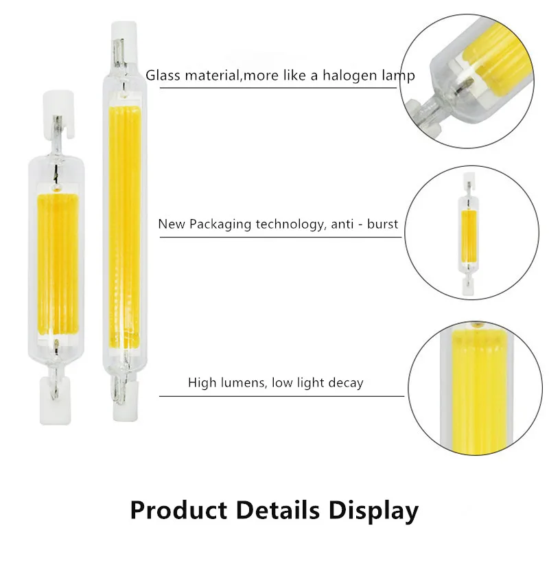 R7S LED 118mm 78mm Dimmable COB Lamp Bulb Glass Tube 60W 100W Replace Halogen Lamp Light AC110V AC 220V Spotlight Cold White