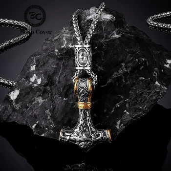 Nordische Wikinger Thors Hammer Mjolnir skandinavische Rune Amulett Halskette Edelstahl Kette Vegvisir Anker Anhänger männlichen Schmuck