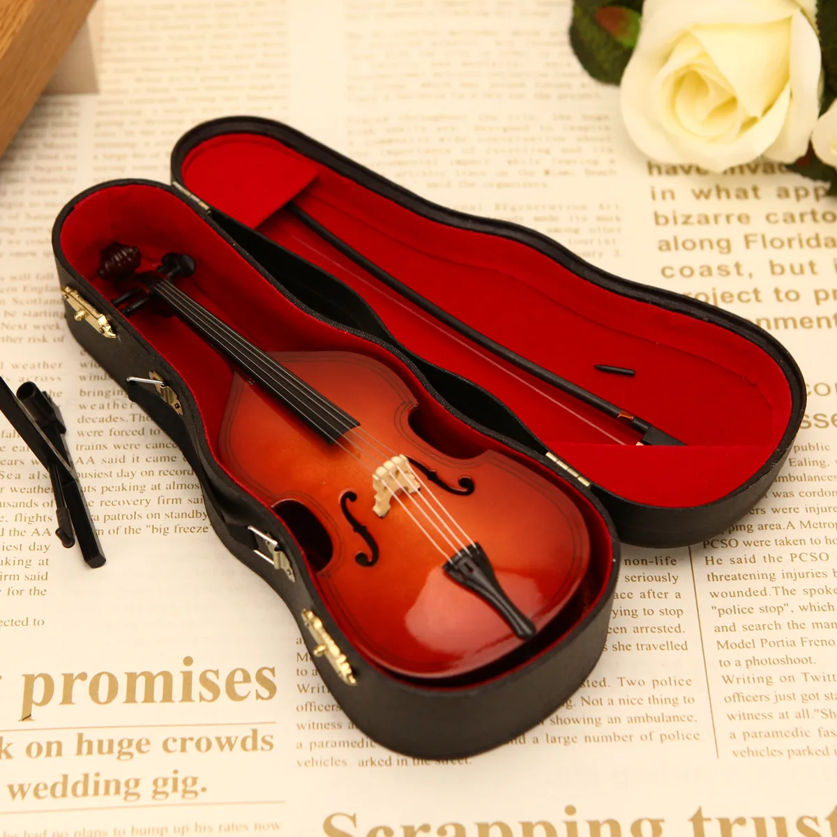 Mini Double Bass with Support Miniature Contrabass Model Wooden Musical Instruments Collection Ornaments Decoration Gifts