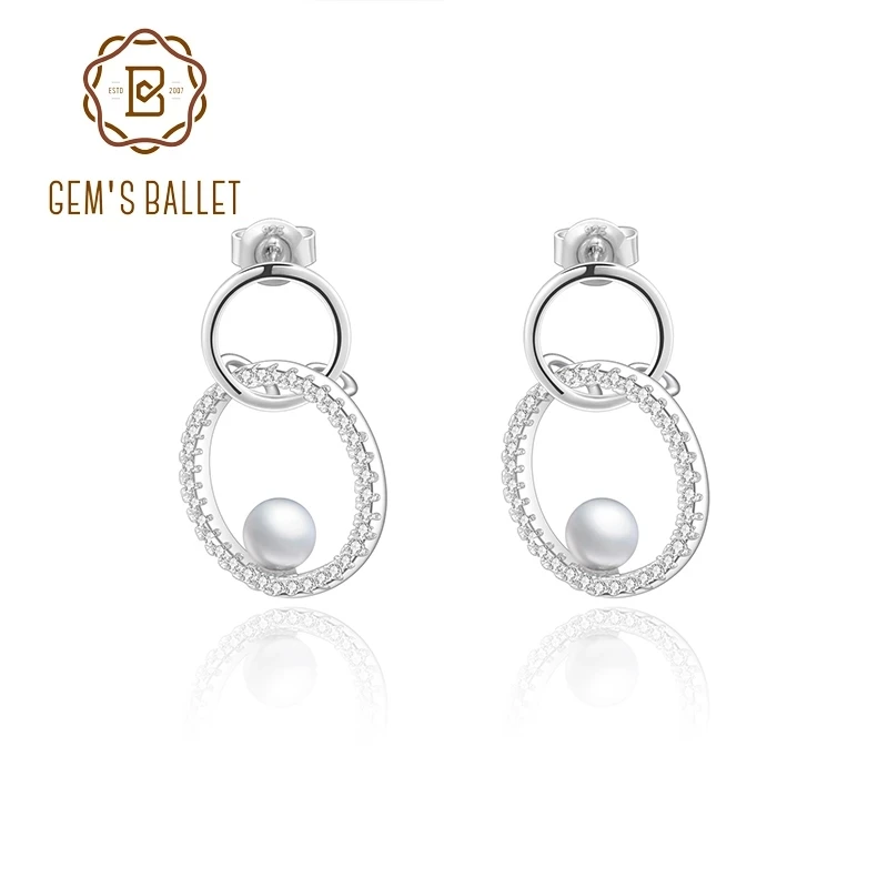 

GEM'S BALLET 925 Sterling Silver Infinity Double Pearl Earrings For Women Natural Round Fresh-water Pearl Earrings Fine Jewelry