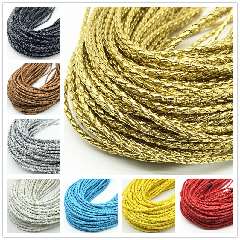 

2 Meters 3mm Four Strand Cores Artificial Leather Braided Rope for Fashion Bracelet Design Jewelry Making Handmade DIY