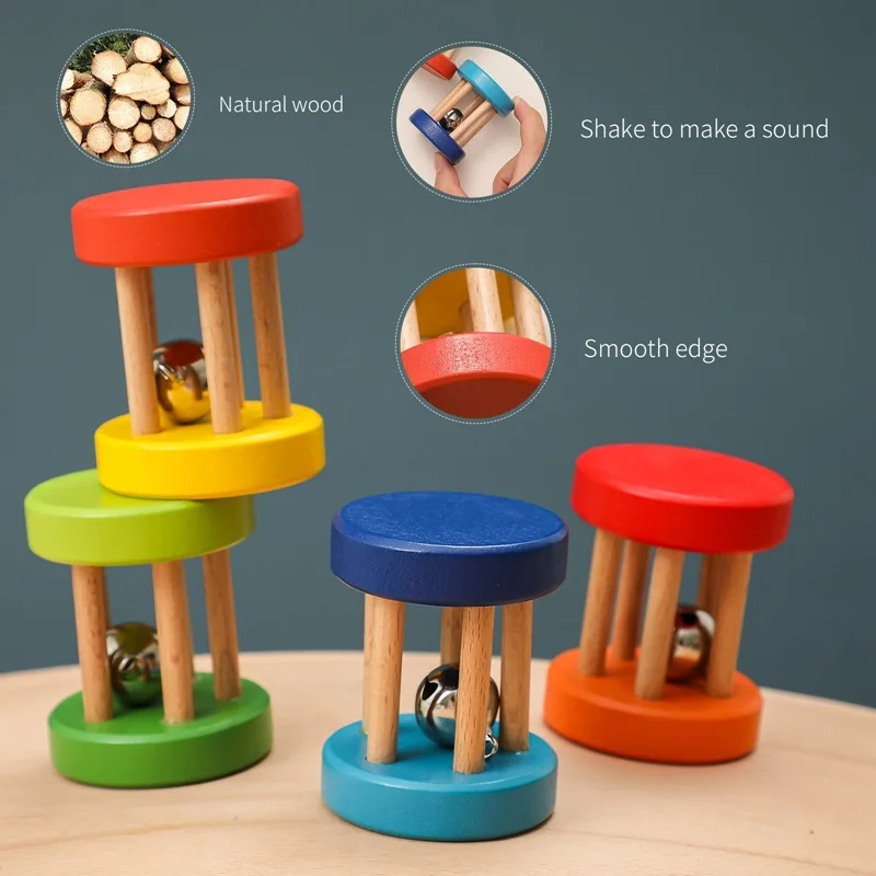 Kleur Houten Rammelaars Speelgoed 0-12 Maanden Baby Gehoor Training Spel Vroege Educatief Speelgoed Baby Peuter Hnadbell Speelgoed Pasgeboren geschenken