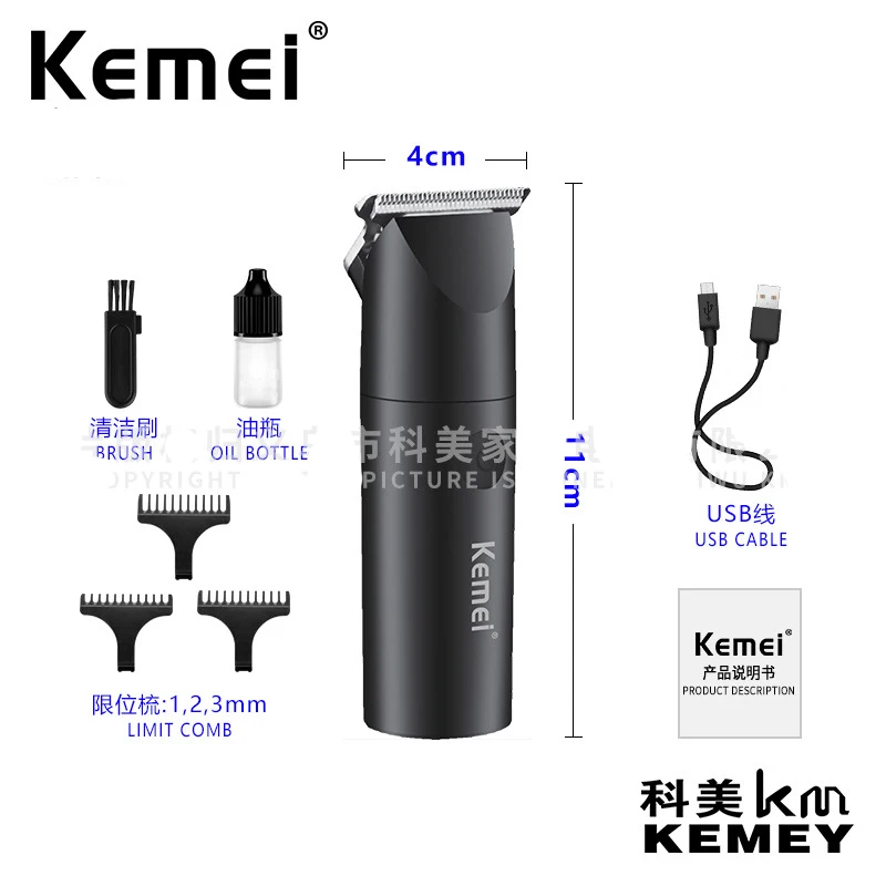 Kemei X3 Portable Mini Hair Trimmer for Men and Kids Washable Small Hair Clipper Cordless USB Rechargeable Hair Cutting Machine