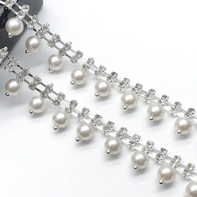 11Yards Crystal Rhinestone Trim Pearls Tassel Chain Applique for Sewing Crafts Wedding Party DIY Decoration Handmade