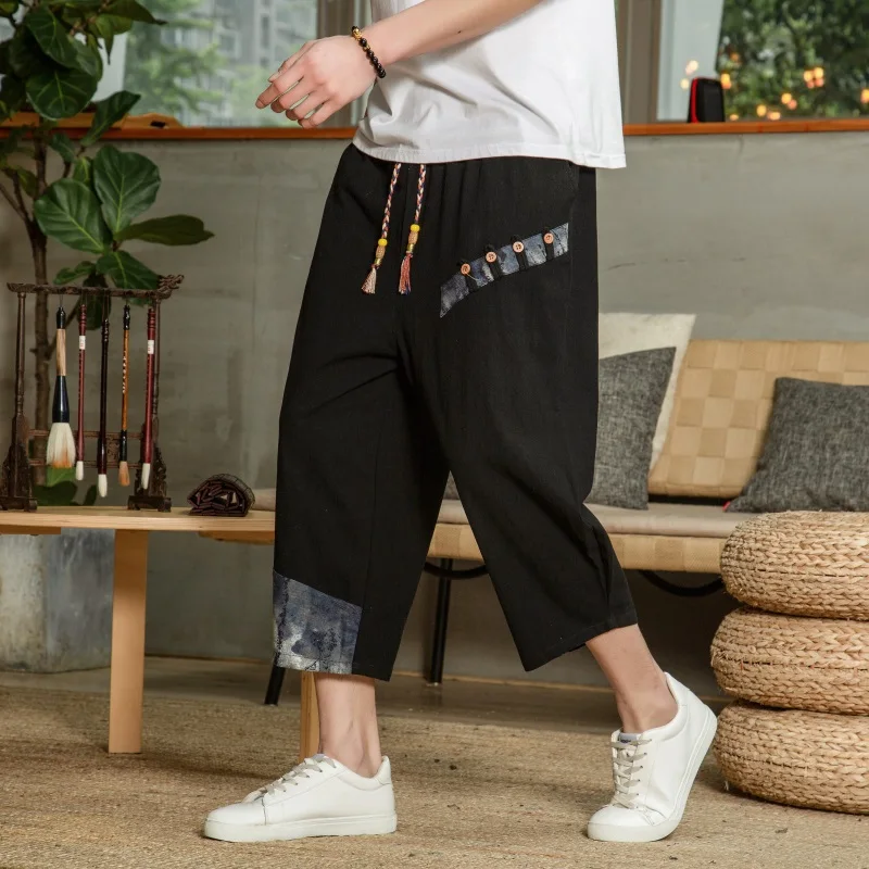 

New Man Pants 2023 Summer Baggy Male Harem Pants Cotton Linen Vintage Elastic Waist Casual Sweatpants Men Big Size Trousers 5XL