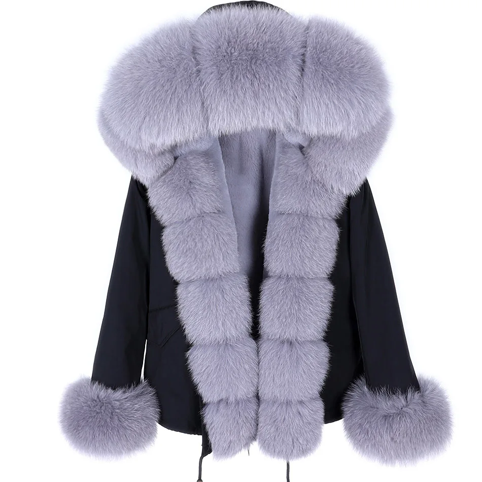 Imagem -02 - Maomaokong Inverno Jaqueta de Luxo Feminino Real Cabolsa de Pele de Raposa Grande Natural Gola de Pele de Guaxinim Capuz Grosso Quente Curto Parkas Streetwear