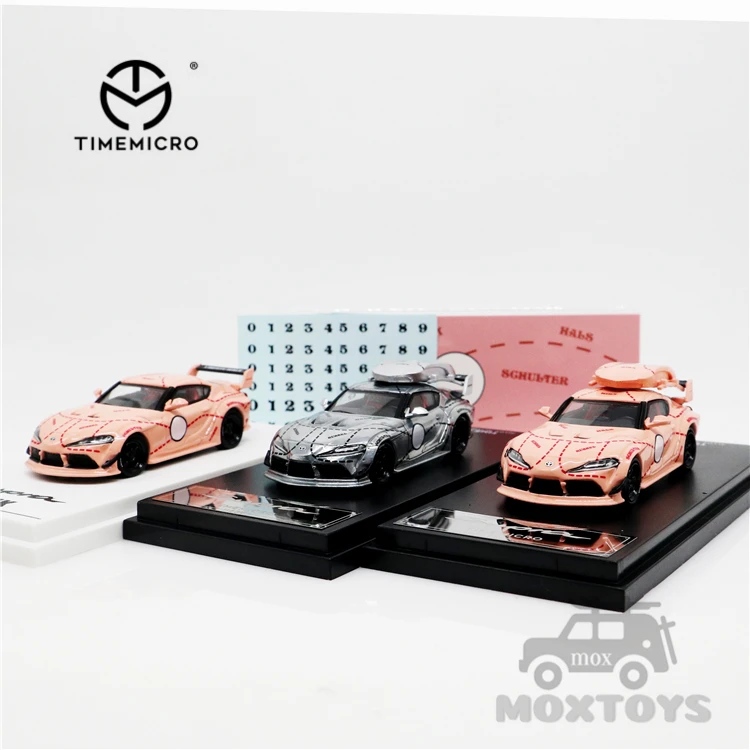 نموذج سيارة TimeMicro 1:64 Supra وردي الخنزير/فضي Diecast