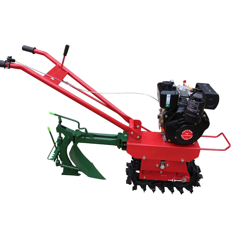 

Farmland 170 petrol micro tiller + ditch plow, chain track crawler micro tiller overturn trench soil loosening tillage machine