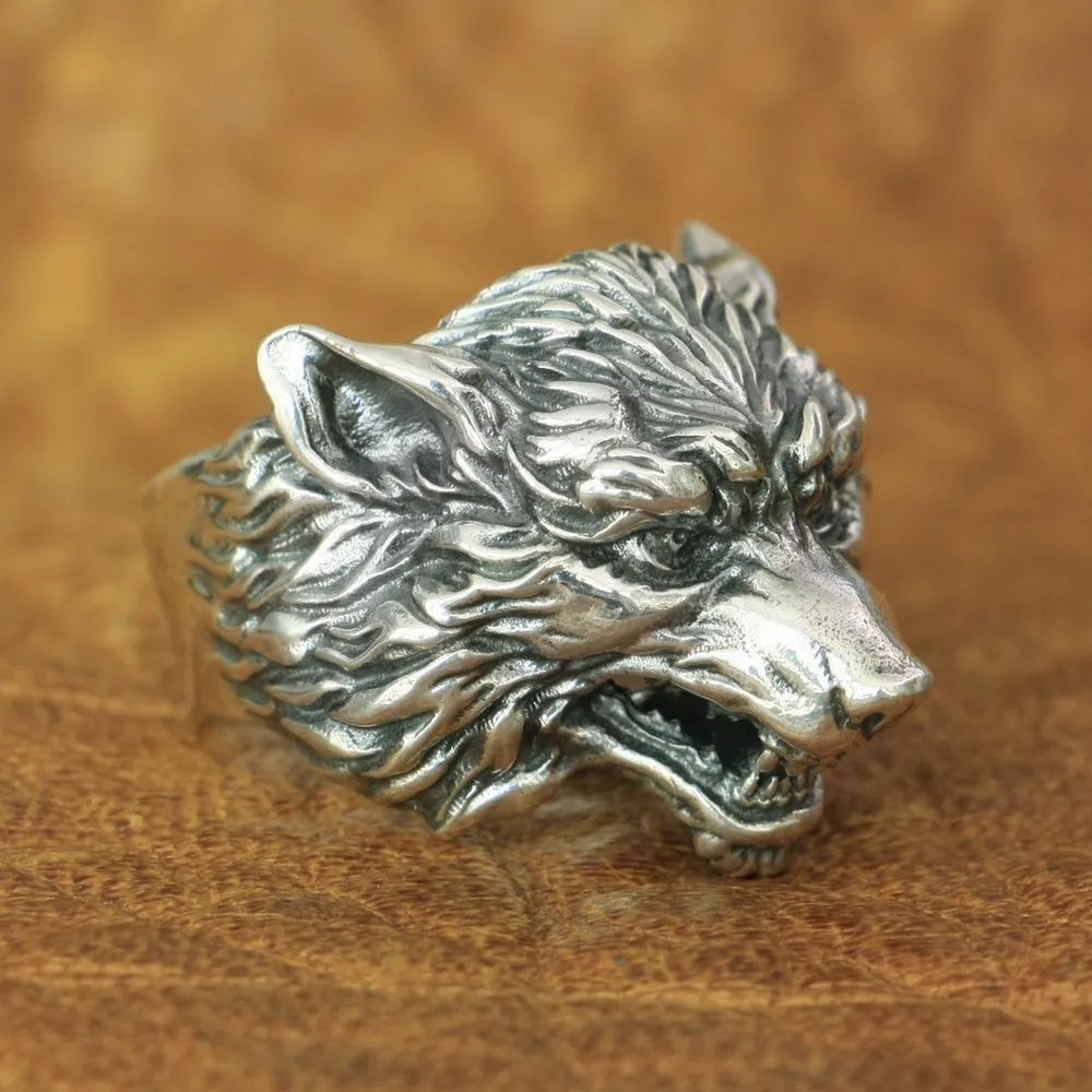 

LINSION 925 Sterling Silver High Details Wolf Ring Mens Biker Punk Ring TA163 US Size 7~15