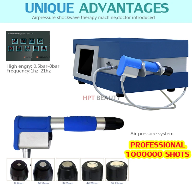 10 Bar Touch Screen Pneumatic Shockwave Therapy Machine ED Treatment Pain Relief Physiotherapy Shock Wave Body Massager