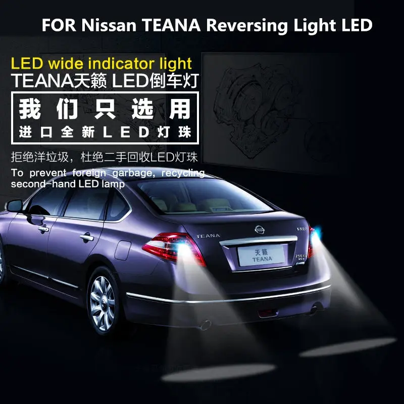 

FOR Nissan TEANA 2008-2018 Reversing Light LED 9W 5300K T15 E-Auxiliary Light TEANA light modification 2pcs