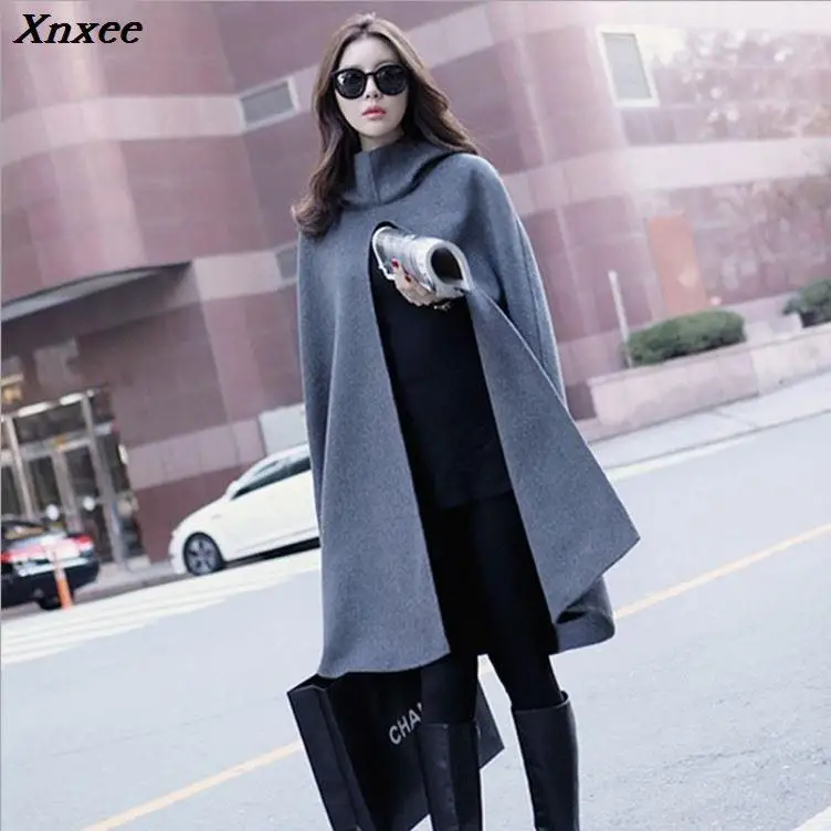 Medi Length Cloak Batwing Sleeve Woolen Coat Women Woolen Jakcets Autumn Winter New Hooded Windbreaker Coats Female Woolen Coat