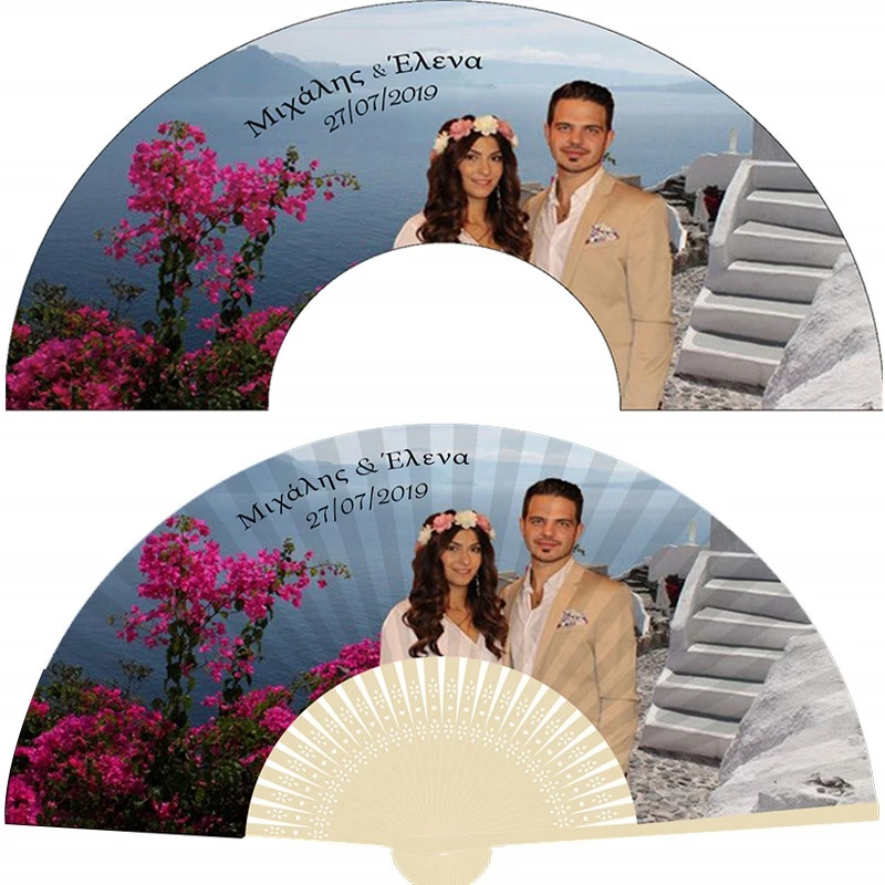 100PCS Customized Pictures Chinese Paper Folding Fans Portable Hand Held Wedding Favors and Birthday Gift Party Supplies