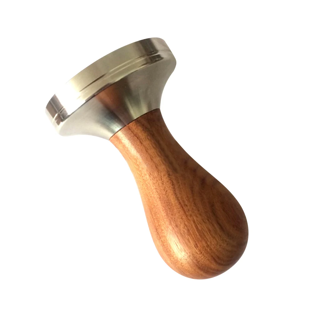 Kayu Espresso Cokelat Kehitaman Tamper 51 Mm/58 Mm Stainless Steel Datar Dasar JAN88