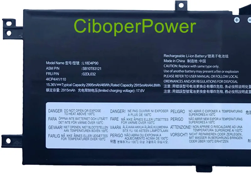 Original Laptop Battery L18C4P90 02DL031 SB10T83120 15.36V/46Wh/2985mAh For L13 20R6S00800