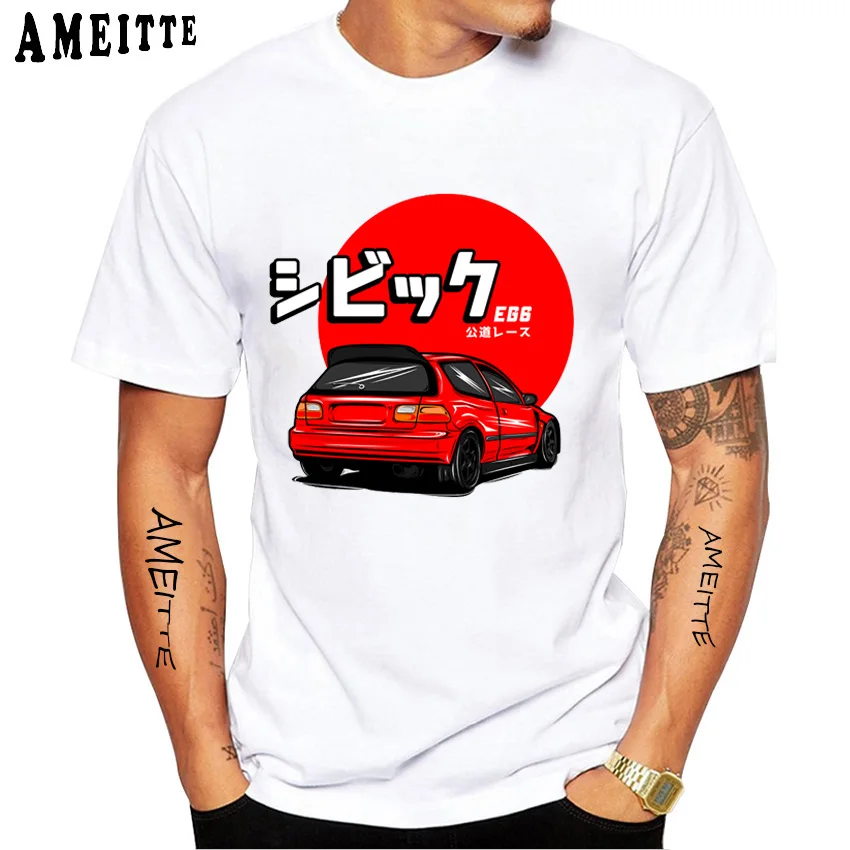 New Summer Fashion Men Short Sleeve Japan Classic Car Civic EG6 Print T-Shirt Funny Boy Casual Tops Harajuku Man White Tees