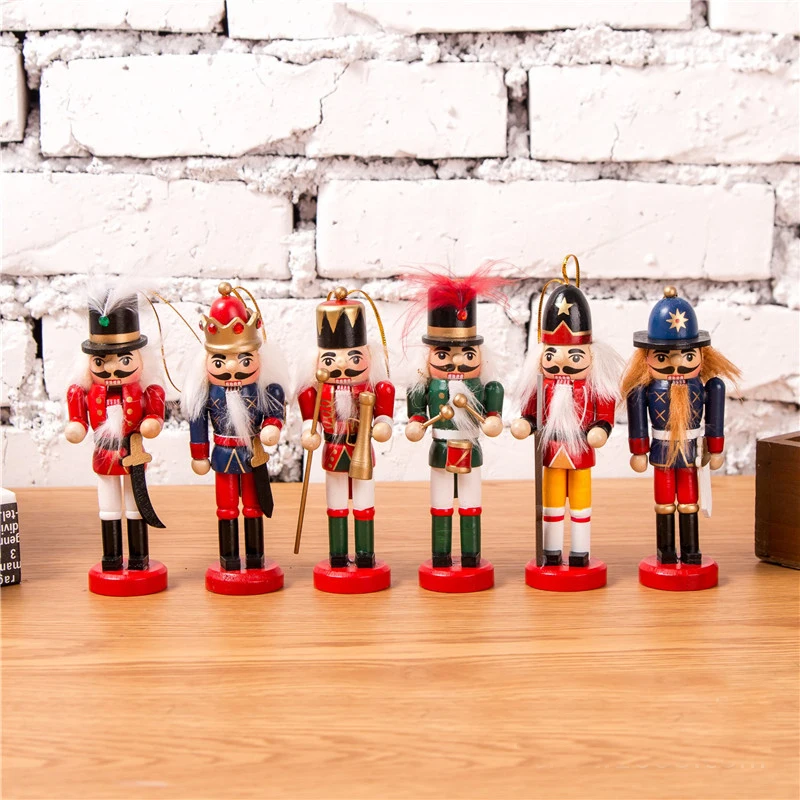 12CM Free shipping puppets doll toy wood Stained puppet king Nutcracker  children Christmas toy gift 6 pcs/lot HT016