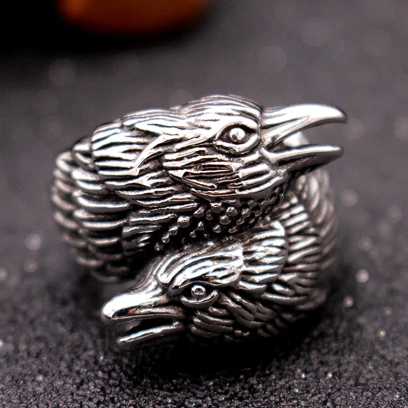 Retro Stainless Steel Two Entwined Ravens Rings For Men Fashion Norse Mythology Odin Crow Ring Nordic Viking Amulet Jewelry Gift