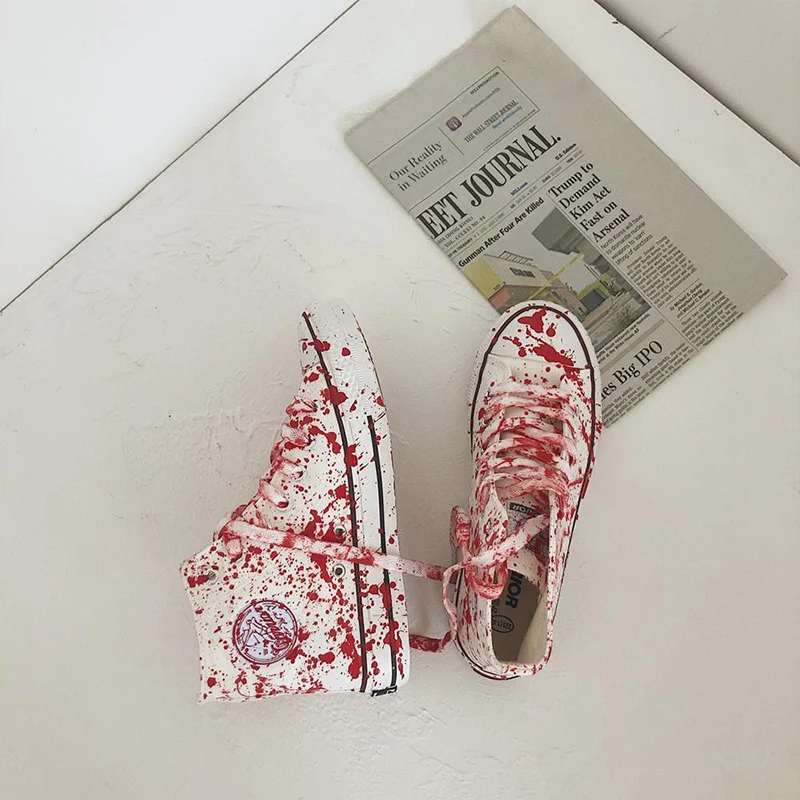 Women Canvas Shoes Blood-stained Cool Fashion Girls Casual Shoes Female Sneakers Students Graffiti Footwear Youth Board Shoes