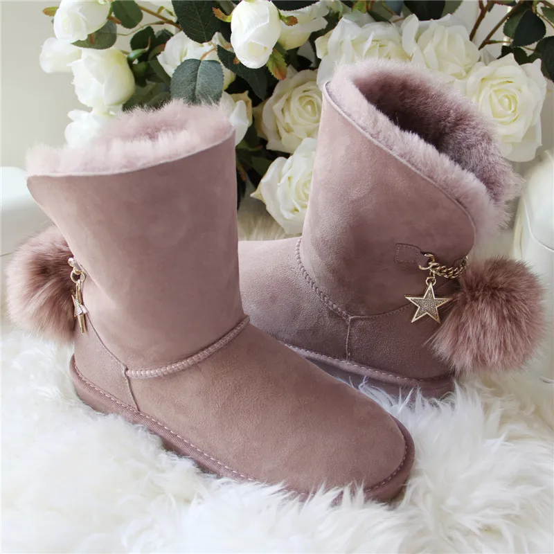 100% Wool New Arrival 2022 Natural Fur Snow Boots New Shoes Women Genuine Sheepskin Real Fur Women Winter Snow Boots Brand Boots