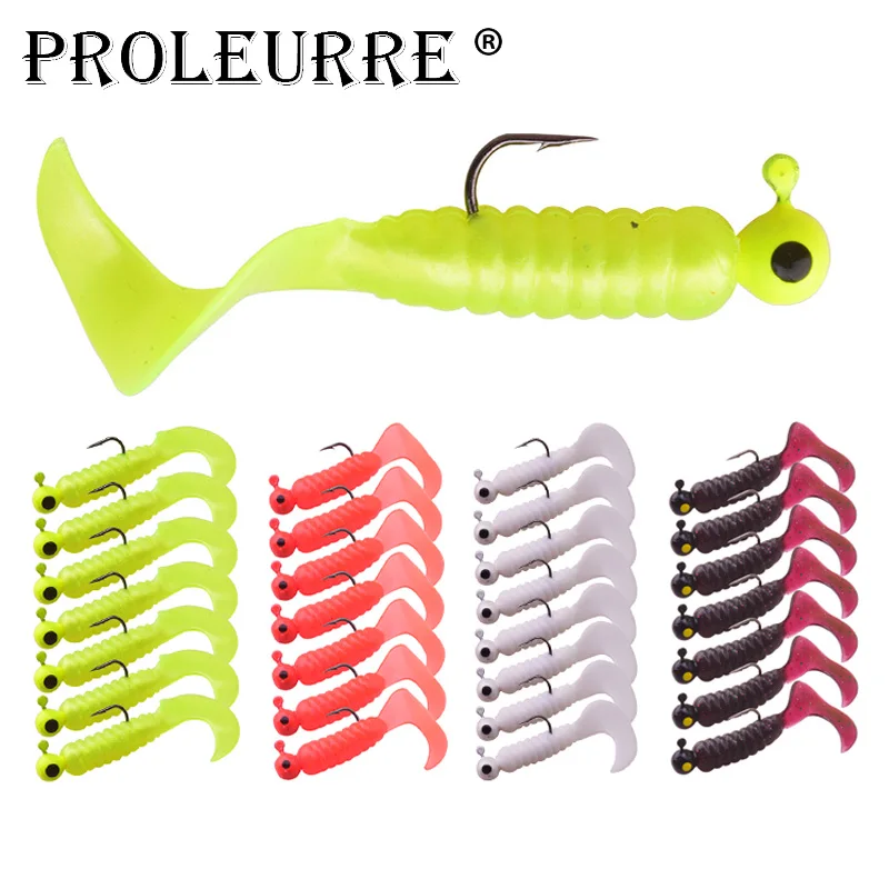 

7pcs/Lot Worms Soft Lure Lead Fish Jig Head Wobblers 5cm 3.2g Artificial Bait Silicone Sea Bass Pike Grouper Fishing Tackle