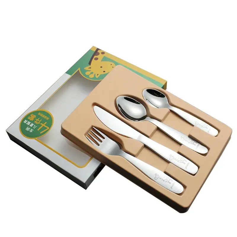 

4PCS/pack 304 Stainless Steel Kids Cutlery Cartoon Pattern Carving Children Tableware Western-style Tableware Cutlery Set